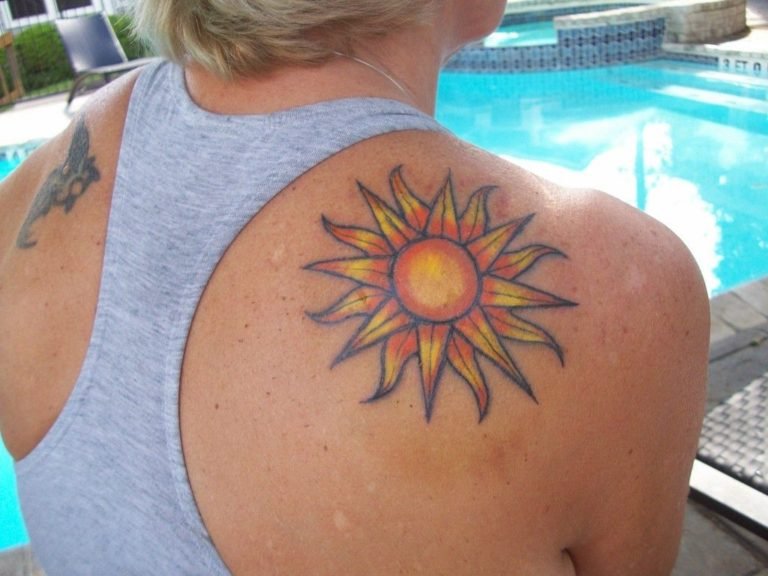 Spiral Sun Tattoo with Geometric Shapes - wide 3